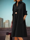 Women's Dress - Klassieke dames midi - overhemdjurk met zakken in zachte stof - Zwart - S - Zarandi Amsterdam