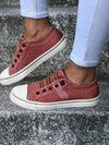 Women's Shoes - Lage Canvas Wandelschoenen met Antislip Rubberzool en Elastische Pasvorm - Rood - 35 - Zarandi Amsterdam