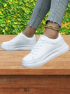 Women's Shoes - Lage leren sneakers met dikke zool - Wit - 36 - Zarandi Amsterdam
