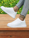 Women's Shoes - Lage leren sneakers met dikke zool - Wit - 36 - Zarandi Amsterdam