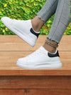 Women's Shoes - Lage leren sneakers met dikke zool - Wit en Zwart - 36 - Zarandi Amsterdam