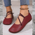 Laluna | Comfortabele orthopedische ballerina's dames met vierkante teen en dubbele riem | Rood