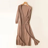 Women's Cardigan - Lange cardigan voor dames | Lichtgewicht V - hals - Khaki - S - Zarandi Amsterdam