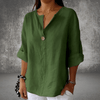 Blouses - **Liandra | Blouse met V - hals in lichte, ademende stof en korte mouwen - Groen - S - Zarandi Amsterdam