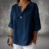 Blouses - **Liandra | Blouse met V - hals in lichte, ademende stof en korte mouwen - Marineblauw - S - Zarandi Amsterdam