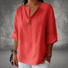 Blouses - **Liandra | Blouse met V - hals in lichte, ademende stof en korte mouwen - Rood - S - Zarandi Amsterdam