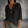 Blouses - **Liandra | Blouse met V - hals in lichte, ademende stof en korte mouwen - Zwart - S - Zarandi Amsterdam