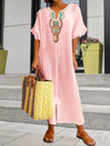 women's Dress - Lichtgewicht zomer Kaftan - jurk met korte mouwen en geborduurd ontwerp - Roze - S - Zarandi Amsterdam