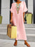 women's Dress - Lichtgewicht zomer Kaftan - jurk met korte mouwen en geborduurd ontwerp - Roze - S - Zarandi Amsterdam