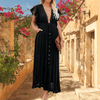 Women Trendy Outfit - Linda | Tijdloze zwarte lange maxi jurk van zachte stof voor zomer met elegante snit - S - Zarandi Amsterdam
