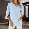 Tops - Lyanna | Zomerse Blouse met V - hals – Losvallend en Elegant voor op Reis - Blauw - S - Zarandi Amsterdam