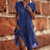 Damesjurken - Madeline | Elegante zwarte dames midi - jurk met stippen, V - hals, ademende stof en verborgen zijzakken - Blauw met Stippen - S - Zarandi Amsterdam