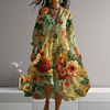 Damesjurken - Marian | Elegante boho V - hals jurk van katoenmix met bloemenprint, midi - lengte en losse pasvorm - S - Zarandi Amsterdam