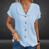 Blouses - Marianne | Chique zomerblouse met korte mouwen, knoopsluiting en ademend materiaal - Blauw - S - Zarandi Amsterdam
