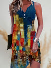 Women's Dress - Mouwloze Boheemse mini - jurk met v - neckline en knop - front stijl - Gemengde kleur - S - Zarandi Amsterdam