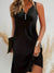 Women's Dress - Mouwloze Boheemse mini - jurk met v - neckline en knop - front stijl - Zwart - S - Zarandi Amsterdam