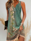 Women's Dress - Mouwloze Boheemse mini - jurk met v - neckline en knop - front stijl - Groente - S - Zarandi Amsterdam