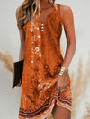 Women's Dress - Mouwloze Boheemse mini - jurk met v - neckline en knop - front stijl - Oranje - S - Zarandi Amsterdam