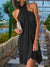 Women's Dress - Mouwloze Cross Halter Hals Cocktail Jurk met Flatterende Pasvorm - Zwart - S - Zarandi Amsterdam