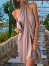 Women's Dress - Mouwloze Cross Halter Hals Cocktail Jurk met Flatterende Pasvorm - Khaki - S - Zarandi Amsterdam