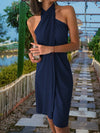 Women's Dress - Mouwloze Cross Halter Hals Cocktail Jurk met Flatterende Pasvorm - Marineblauw - S - Zarandi Amsterdam