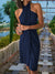 Women's Dress - Mouwloze Cross Halter Hals Cocktail Jurk met Flatterende Pasvorm - Marineblauw - S - Zarandi Amsterdam