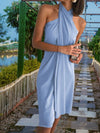 Women's Dress - Mouwloze Cross Halter Hals Cocktail Jurk met Flatterende Pasvorm - Lichtblauw - S - Zarandi Amsterdam