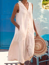 Women's Dress - Mouwloze V - hals maxi - jurk met zakken en knoopsluiting, knie - lengte - Khaki - S - Zarandi Amsterdam