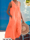 Women's Dress - Mouwloze V - hals maxi - jurk met zakken en knoopsluiting, knie - lengte - Oranje - S - Zarandi Amsterdam
