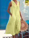 Women's Dress - Mouwloze V - hals maxi - jurk met zakken en knoopsluiting, knie - lengte - Groente - S - Zarandi Amsterdam