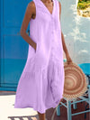 Women's Dress - Mouwloze V - hals maxi - jurk met zakken en knoopsluiting, knie - lengte - Paars - S - Zarandi Amsterdam