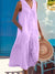 Women's Dress - Mouwloze V - hals maxi - jurk met zakken en knoopsluiting, knie - lengte - Paars - S - Zarandi Amsterdam