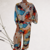 Casual Summer Wear - Natania | Kleurrige Zomerset met Flatterende Pasvorm en Lange Mouwen - Blauw - S - Zarandi Amsterdam