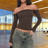 Blouses en Hemden - Oliva | Elegante off - shoulder langarmtop van zachte stof voor vrouwen, slim fit - S - Zarandi Amsterdam