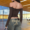 Blouses en Hemden - Oliva | Elegante off - shoulder langarmtop van zachte stof voor vrouwen, slim fit - S - Zarandi Amsterdam
