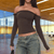 Blouses en Hemden - Oliva | Elegante off - shoulder langarmtop van zachte stof voor vrouwen, slim fit - S - Zarandi Amsterdam