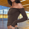 Blouses en Hemden - Oliva | Elegante off - shoulder langarmtop van zachte stof voor vrouwen, slim fit - S - Zarandi Amsterdam