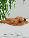 women's sandals - PU Leren Platte Slippers voor Dames met Ergonomisch Voetbed en Antislip Zool - Bruin - 36 - Zarandi Amsterdam