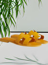 women's sandals - PU Leren Platte Slippers voor Dames met Ergonomisch Voetbed en Antislip Zool - Geel - 36 - Zarandi Amsterdam