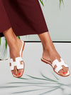 women's sandals - PU Leren Platte Slippers voor Dames met Ergonomisch Voetbed en Antislip Zool - Wit - 36 - Zarandi Amsterdam