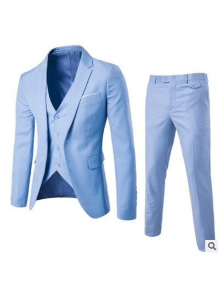 Allthemen Herenpakken, 3-delig, normale pasvorm, formeel pakpak, twee knopen, zakenpak, jas, broek, meerblauw, M