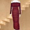 Maxi Jurken - Pauleen | Elegante zwarte lange jurk dames met off - shoulder en rüsch - details - Bordeaux - S - Zarandi Amsterdam