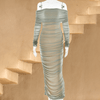 Maxi Jurken - Pauleen | Elegante zwarte lange jurk dames met off - shoulder en rüsch - details - Lichtgroen - S - Zarandi Amsterdam
