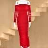 Maxi Jurken - Pauleen | Elegante zwarte lange jurk dames met off - shoulder en rüsch - details - Rood - S - Zarandi Amsterdam