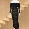 Maxi Jurken - Pauleen | Elegante zwarte lange jurk dames met off - shoulder en rüsch - details - Zwart - S - Zarandi Amsterdam