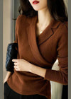 Women's Sweater - Peter Pan - kraagtrui voor dames | Asymmetrisch ontwerp - Bruin - S - Zarandi Amsterdam