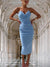 Women's Dress - Ruches rug strapless buis top midi jurk met spleet en flatterende pasvorm - Blauw - S - Zarandi Amsterdam