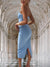 Women's Dress - Ruches rug strapless buis top midi jurk met spleet en flatterende pasvorm - Blauw - S - Zarandi Amsterdam