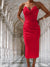 Women's Dress - Ruches rug strapless buis top midi jurk met spleet en flatterende pasvorm - Rood - S - Zarandi Amsterdam