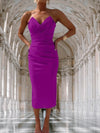 Women's Dress - Ruches rug strapless buis top midi jurk met spleet en flatterende pasvorm - Paars - S - Zarandi Amsterdam